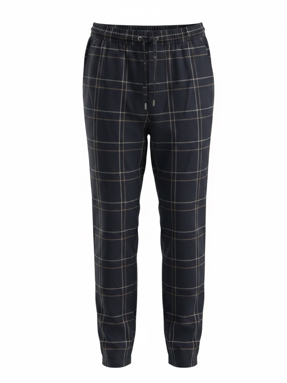 H&M Black Plaid Jogger Pants with Gray Windowpane